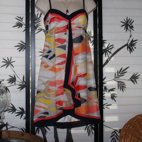 BCBGMaxazria Cascade Silk Scarf Mini Dress Size 2 Poppy Combo Sweetheart - Picture 2 of 11